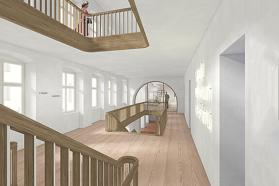 Visualisierung des neuen Treppenaufgangs im Asamgebäude. (Illustration: Architekten Wollmann & Mang)