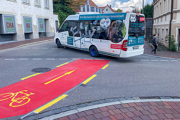 Pop-up-Lane in der Kammergasse für den Radverkehr. (Foto: Stadt Freising)
